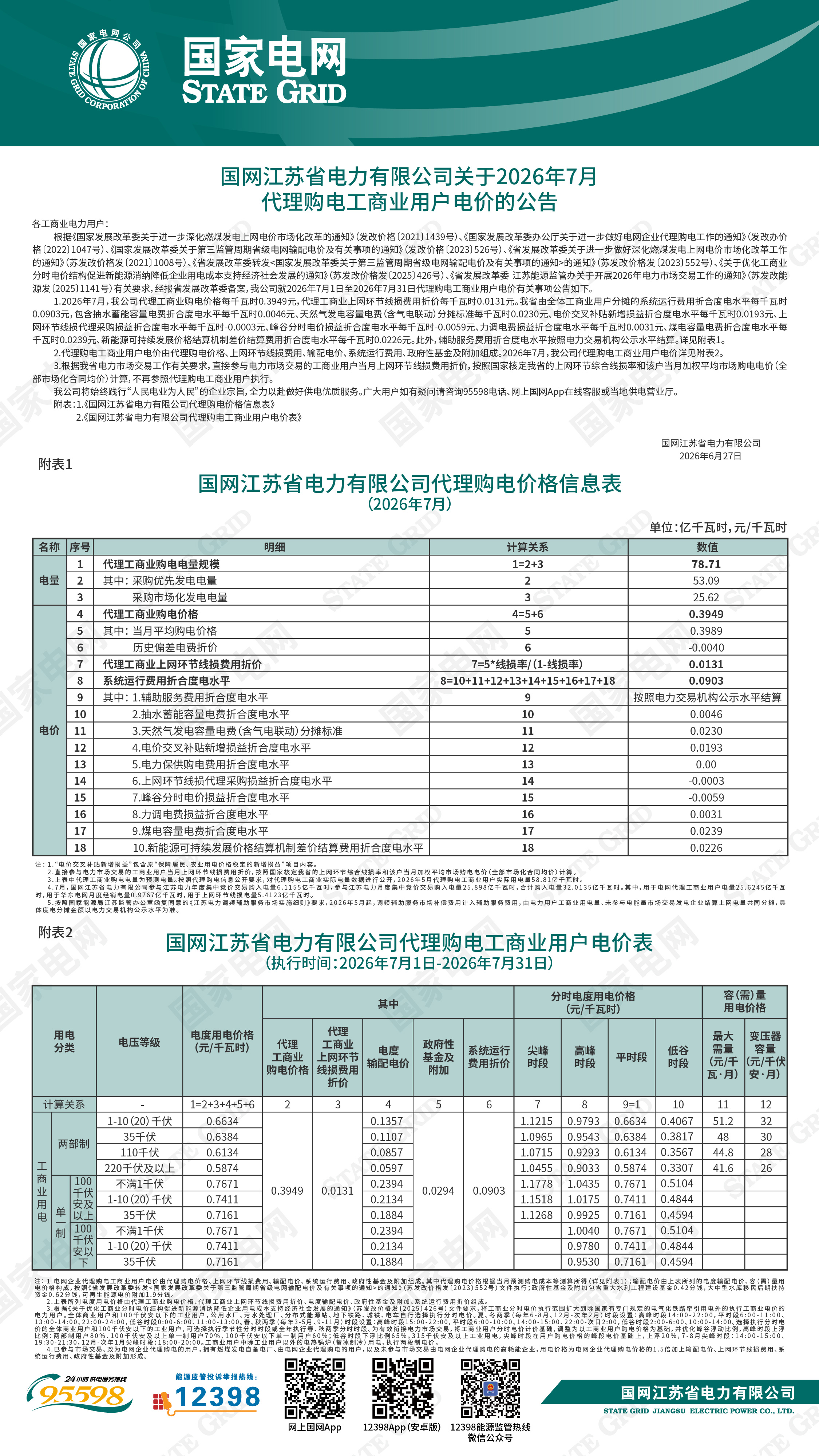江苏国网电价公告